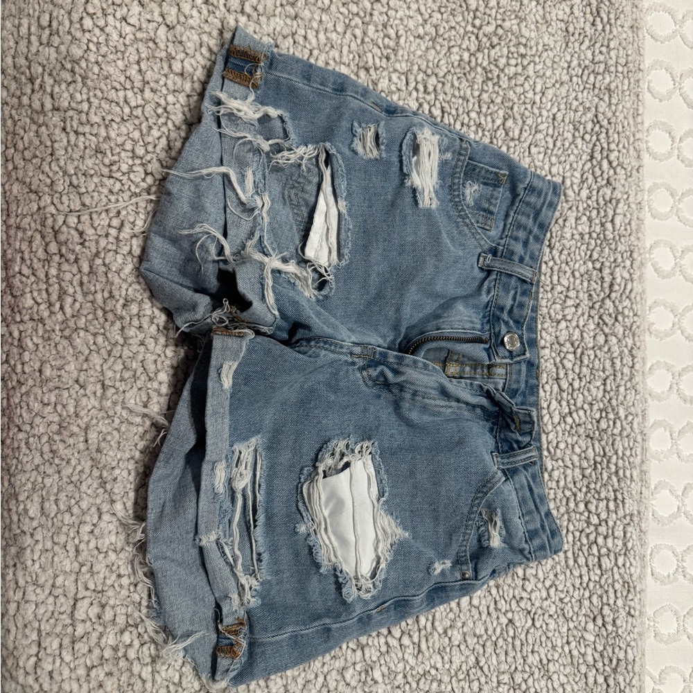SHEIN Blue Distressed Jean Shorts